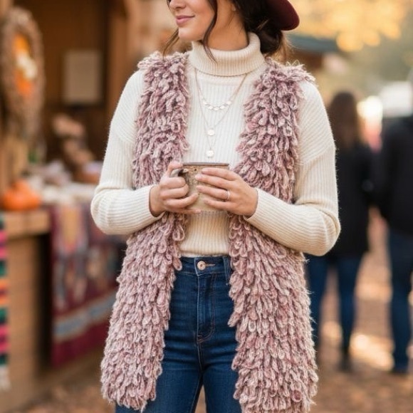 Anthropologie Jackets & Blazers - ANTHROPOLOGIE 3D Looped Hand Knit Alpaca Mohair Wool Cardigan Vest Handmade Sz:S